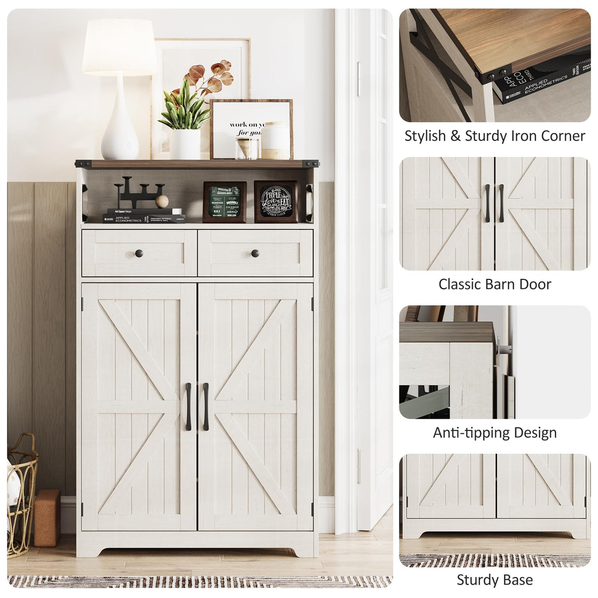 Maupvit 5-Tier Shoe Cabinet with Doors, Farmhouse Storage Cabinet with 2 Drawers & Adjustable Shelves, Shoe Cabinet Storage for Entryway,Wood Shoe Rack Organizer Cabinet for Living Room Foyer Hallway Maupvit