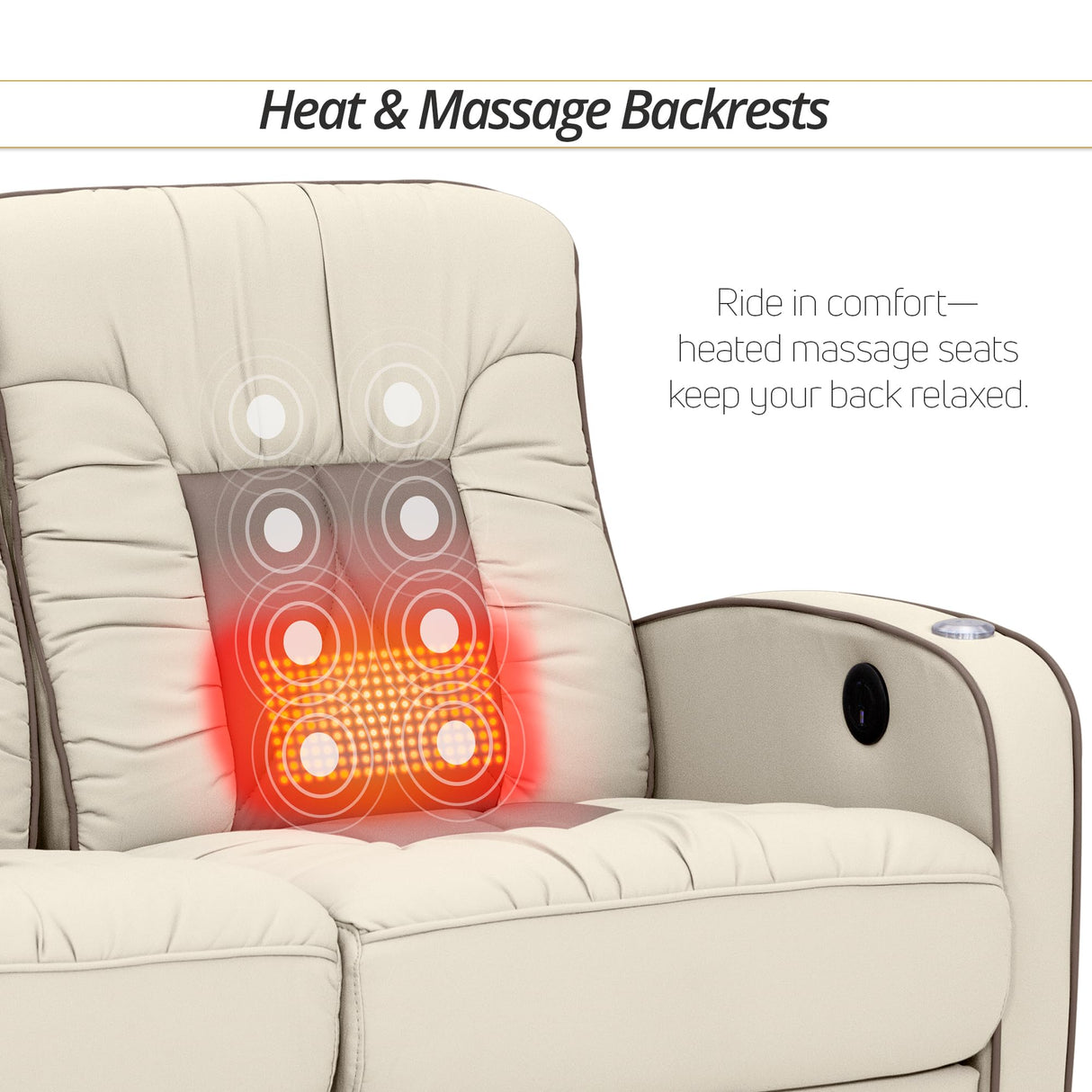 Qualitex De Leon RV Loveseat, Ultimate Leather, Heat and Massage, Power Recline, Bisque and Light Antelope Qualitex