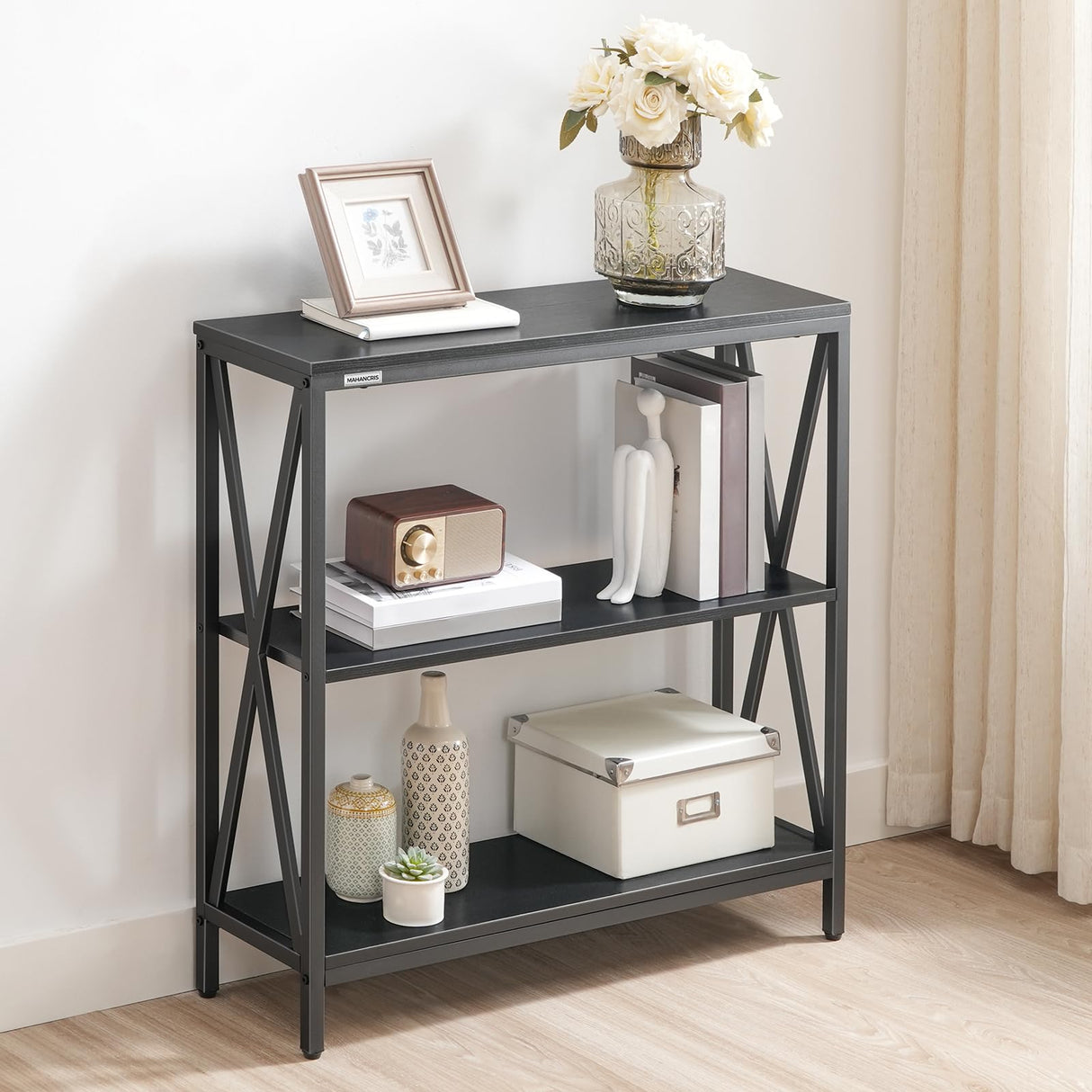 MAHANCRIS Sofa Table, Industrial Console Table, 3-Tier Narrow Side Table with Open Shelves, Foyer Table for Entryway, Hallway, Kitchen, Living Room and Bedroom, Easy Assembly, Black CTHB8001 MAHANCRIS