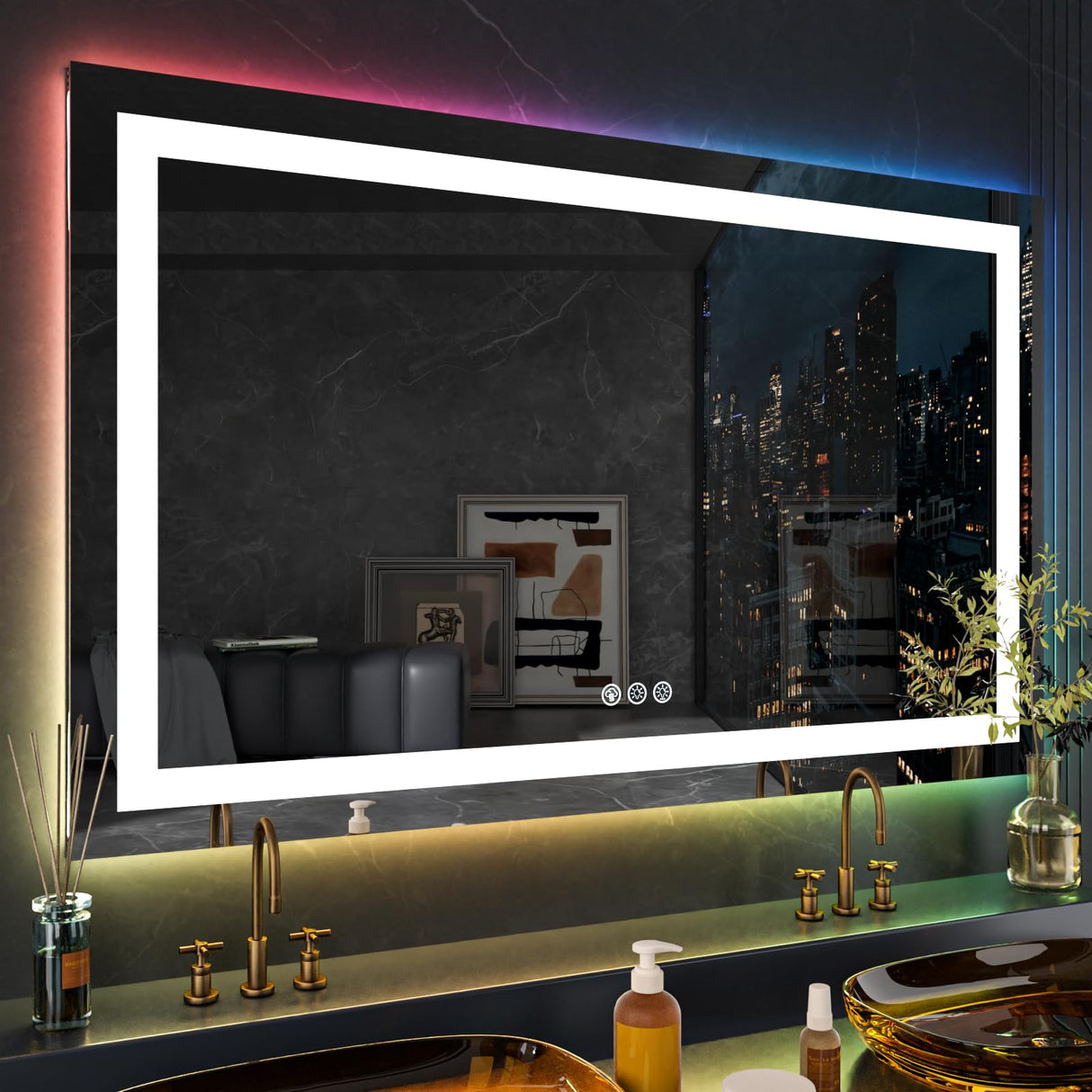 LOAAO 72"X36" Inch RGB LED Bathroom Mirror with Lights, Large, Anti-Fog, Dimmable Smart Lighted Bathroom Vanity Mirror, Multiple Light Modes, RGB Backlit + Front Light, Memory Function, Tempered Glass LOAAO