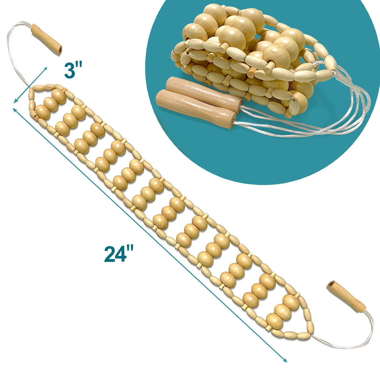 Deston Wood Back Massager Roller Rope, Manual Massage Strap for Back, Neck, Shoulders, Legs, Waist Pain Relief, Wooden Therapy Lymphatic Anti Cellulite Muscle Recovery Massage Tool Deston