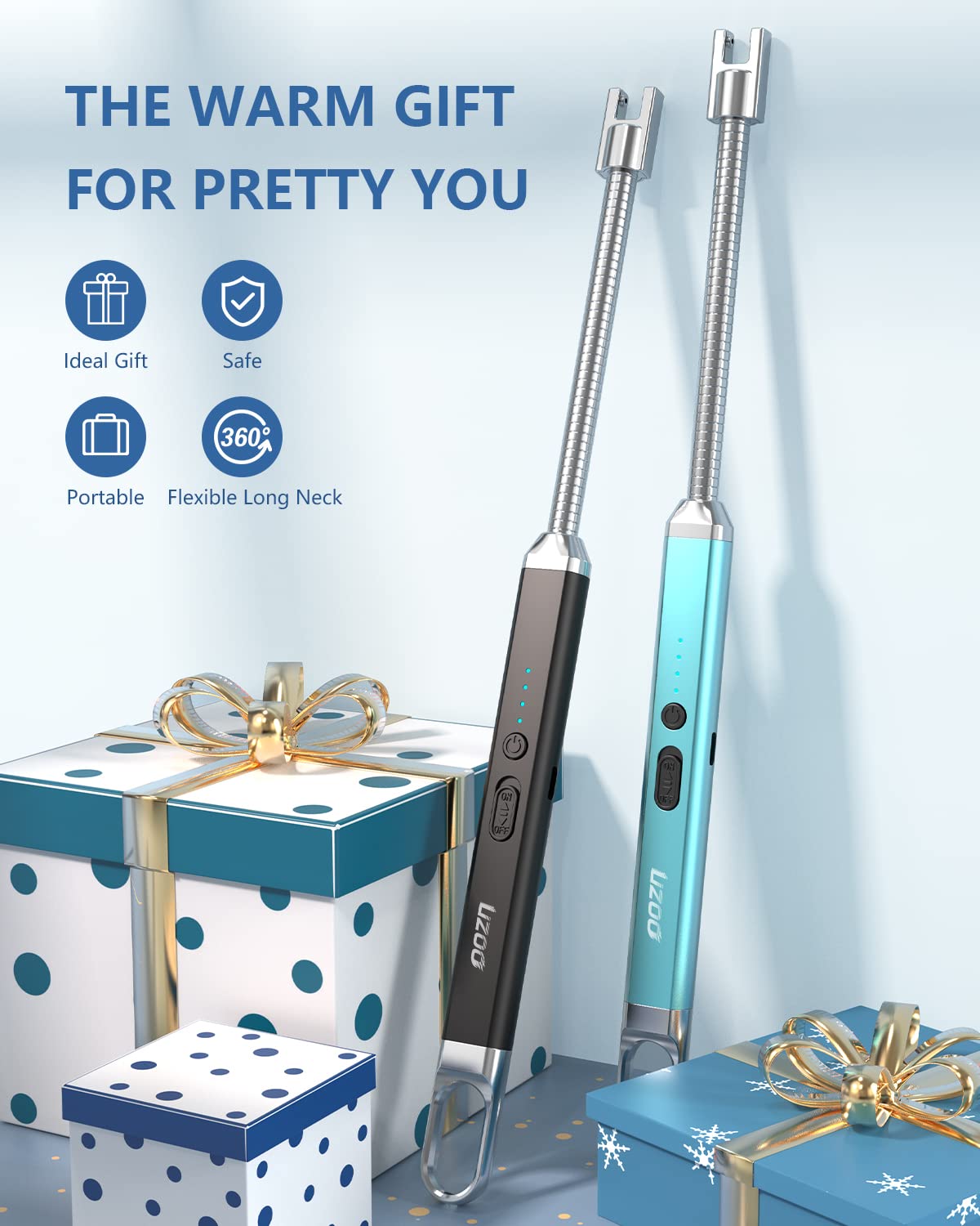 Betrich long lighter, Candle Lighters Electric Lighter, Rechargeable Arc Lighter with LED Display, 360° Flexible Neck Flameless Grill Lighters for Candle Aromatherapy Camping BBQ Gas Stoves-Deep Black Betrich