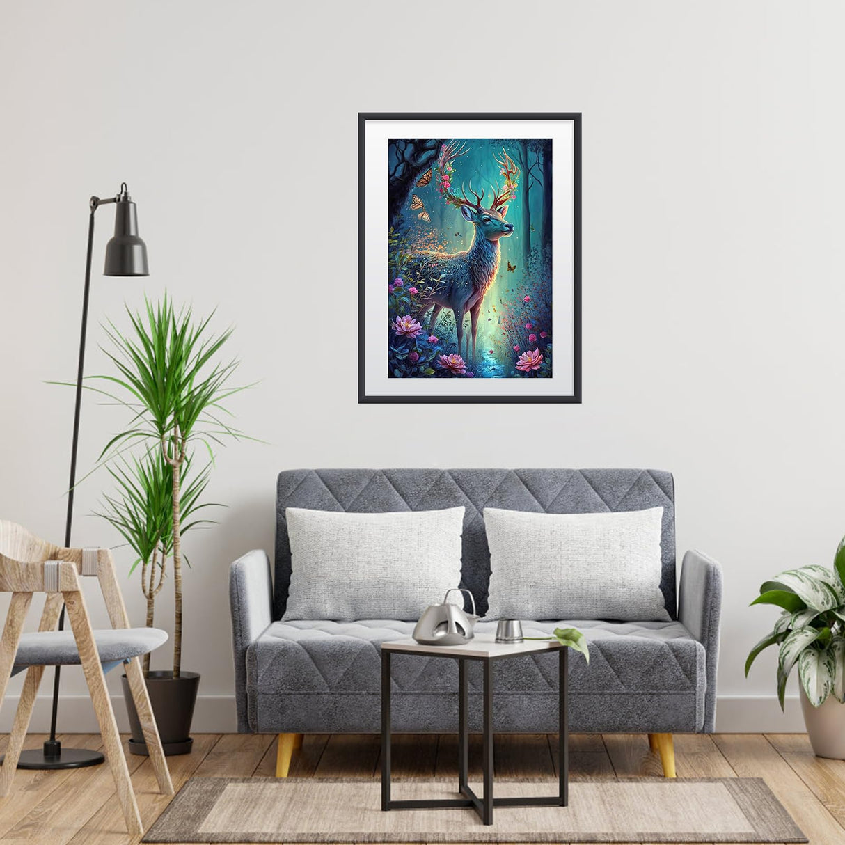 MOGTAA Flowers Deer Diamond Art Painting Kits for Adults, 5D Landscape Diamond Painting Kits for Beginners, DIY Round Diamond Dots Kits Butterfly Gem Craft for Home Decor 12x16 Inch MOGTAA