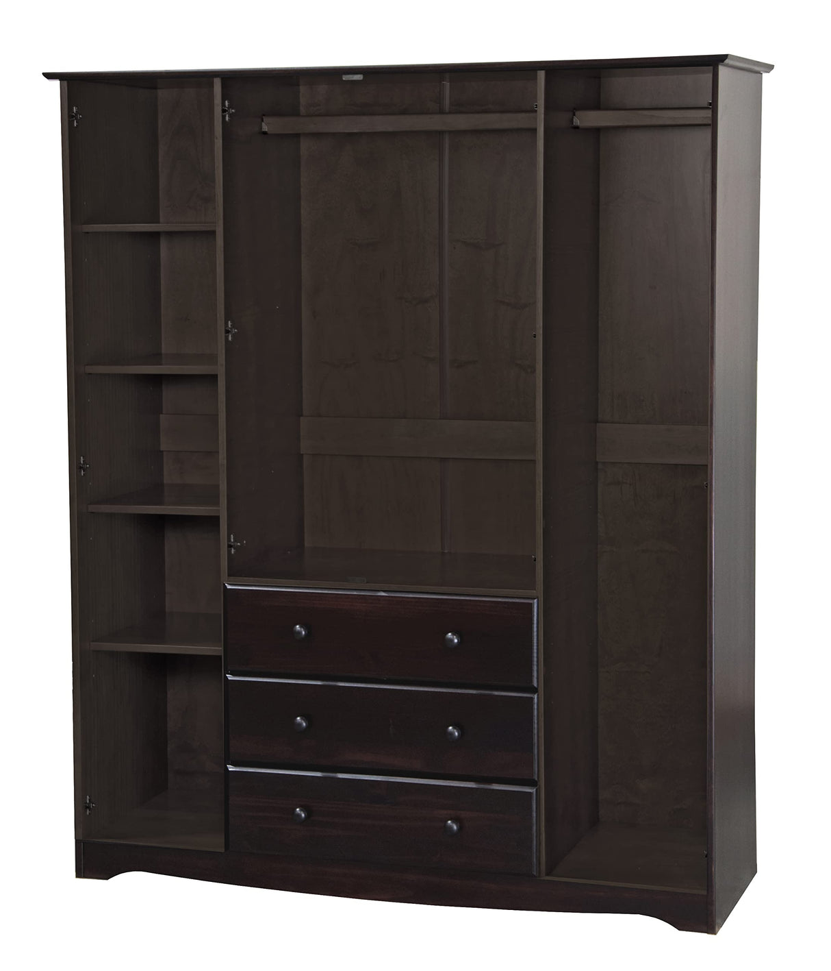 Palace Imports 100% Solid Wood Family Wardrobe Closet Armoire, Java, 3 Clothing Rods Included, 60.25" w x 72" h x 20.75" d, Renewable Eco-Friendly Wood, Made in Brazil Palace Imports