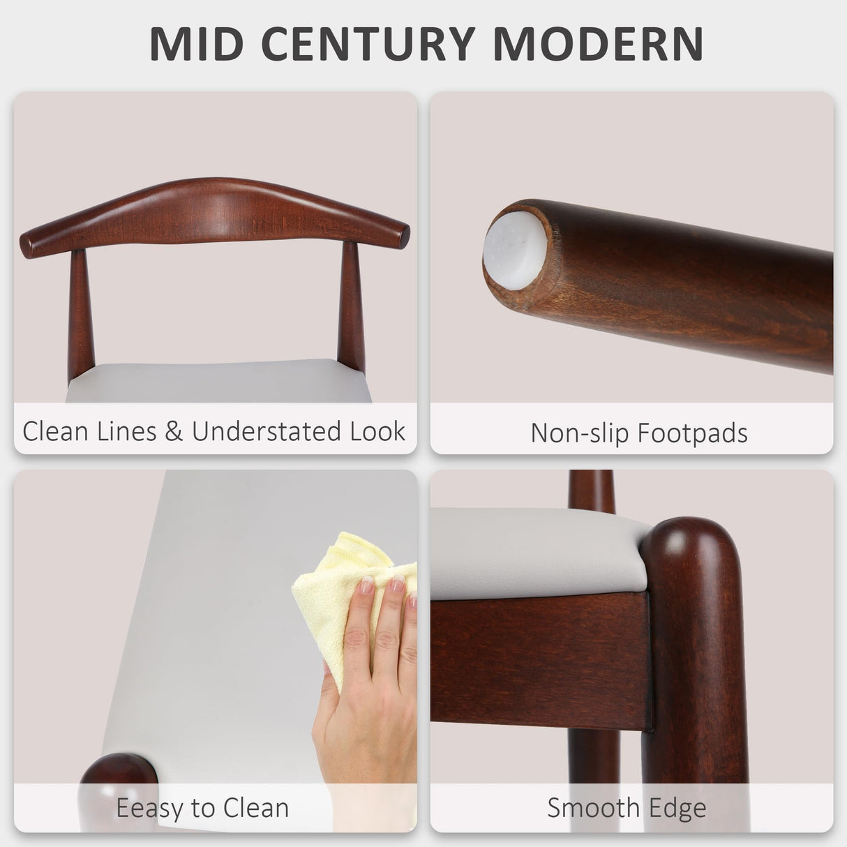 LUCKYERMORE Mid Century Dining Room Chairs Set of 4, Modern Kitchen Chairs with Solid Wood Indoor Classic Wishbone Chairs with Soft Cushion for Restaurant Cafes Farmhouse, Walnut, No Assembly Needed LUCKYERMORE