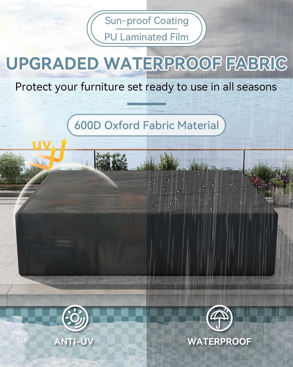 Aoxun Aluminum Outdoor Patio Furniture Set, 7 Seats Outdoor Sectional with Fire Pit Table, Patio Conversation Sets with Upgraded Armrests and Cushions for Backyard, Garden and Poolside(Grey) Aoxun