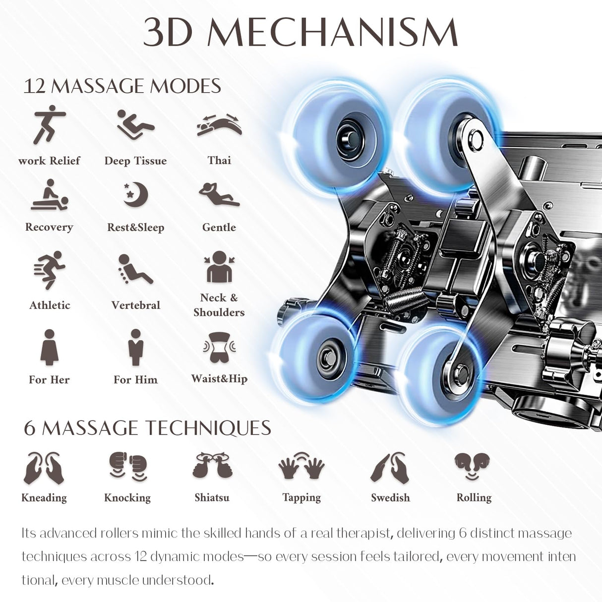 3D Massage Chair, Full Body Massage Chair, Zero Gravity Recliner w/Dynamic Leg Kneading System, 53.14" SL Track, Sleek Appearance, 12 Auto Modes, Wireless Charging, Bluetooth Speaker, TFT Screen Mazzup