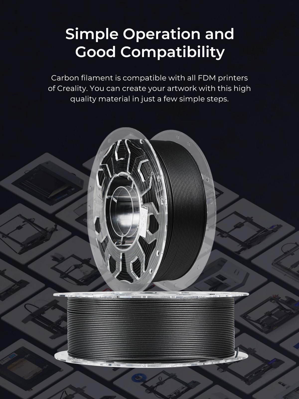 Creality Carbon Fiber Filament 1.75mm, 3D Printer Filament, 1kg (2.2lbs) Spool, No Warp Enhanced Toughness, ±0.03mm Accuracy Printing Filament, for K1C/ K1 Max & More (Carbon Fiber) Creality