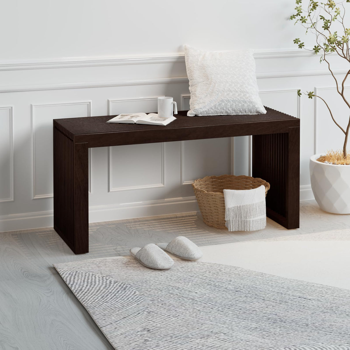 APRTAT Bamboo Dining Bench Indoor Long Bench Entryway Shoe Rack Bench,Outdoor Modern Wood Benches 35 Inch Bamboo Bench for Living Room Hallway Bedroom Bathroom APRTAT