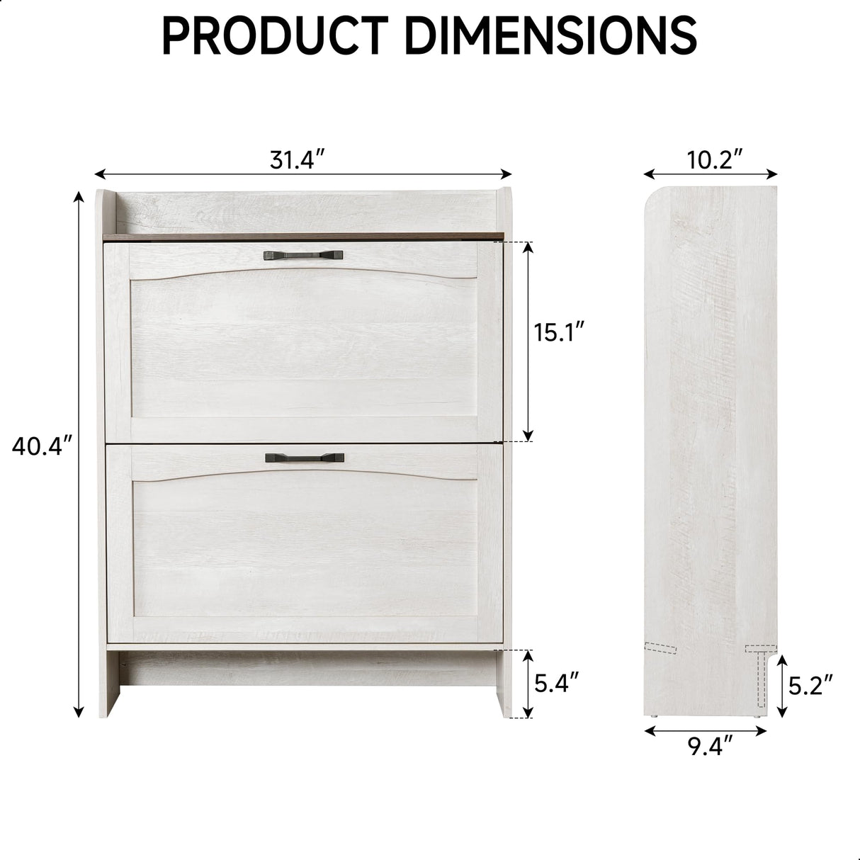TRONLEE Shoe Storage Cabinet, 40.4H x 31.4W x 10.2D inches, 2 Flip Drawers, Warm White with Walnut Grain (Warm White Grayish) TRONLEE