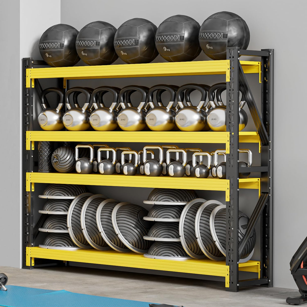 Welfiya 60" W Garage Shelving,4-Tier Heavy Duty Storage Shelves Unit with Adjustable Metal Shelf for Warehouse,Basement,Workshop,5000LBS,60" W x 24" D x 79" H,Black&Yellow Welfiya