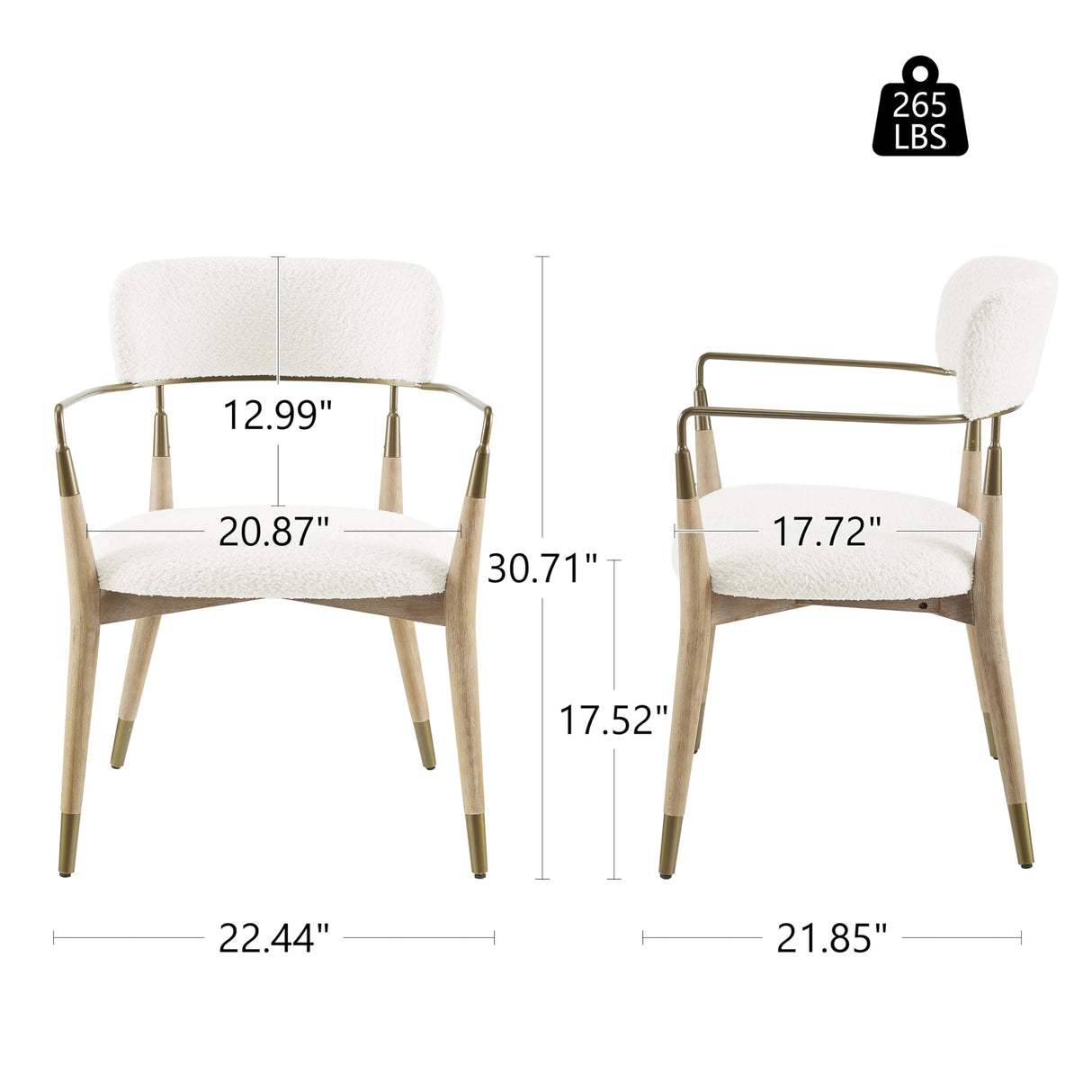 Art Leon Wishbone Dining Chairs - Mid Century Modern Dining Room Chairs, Boucle Fabric Upholstered Accent Chairs with Wood Legs, Arm Chair with Open Backrest, Set of 4, White Art Leon