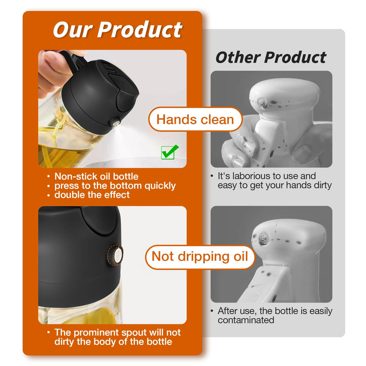 YARRAMATE Oil Sprayer for Cooking, 2 in 1 Olive Oil Dispenser Bottle for Kitchen, 16oz/470ml Premium Glass Oil Bottle, Food-grade Oil Mister for Air Fryer, Salad, Frying, BBQ (Black) YARRAMATE