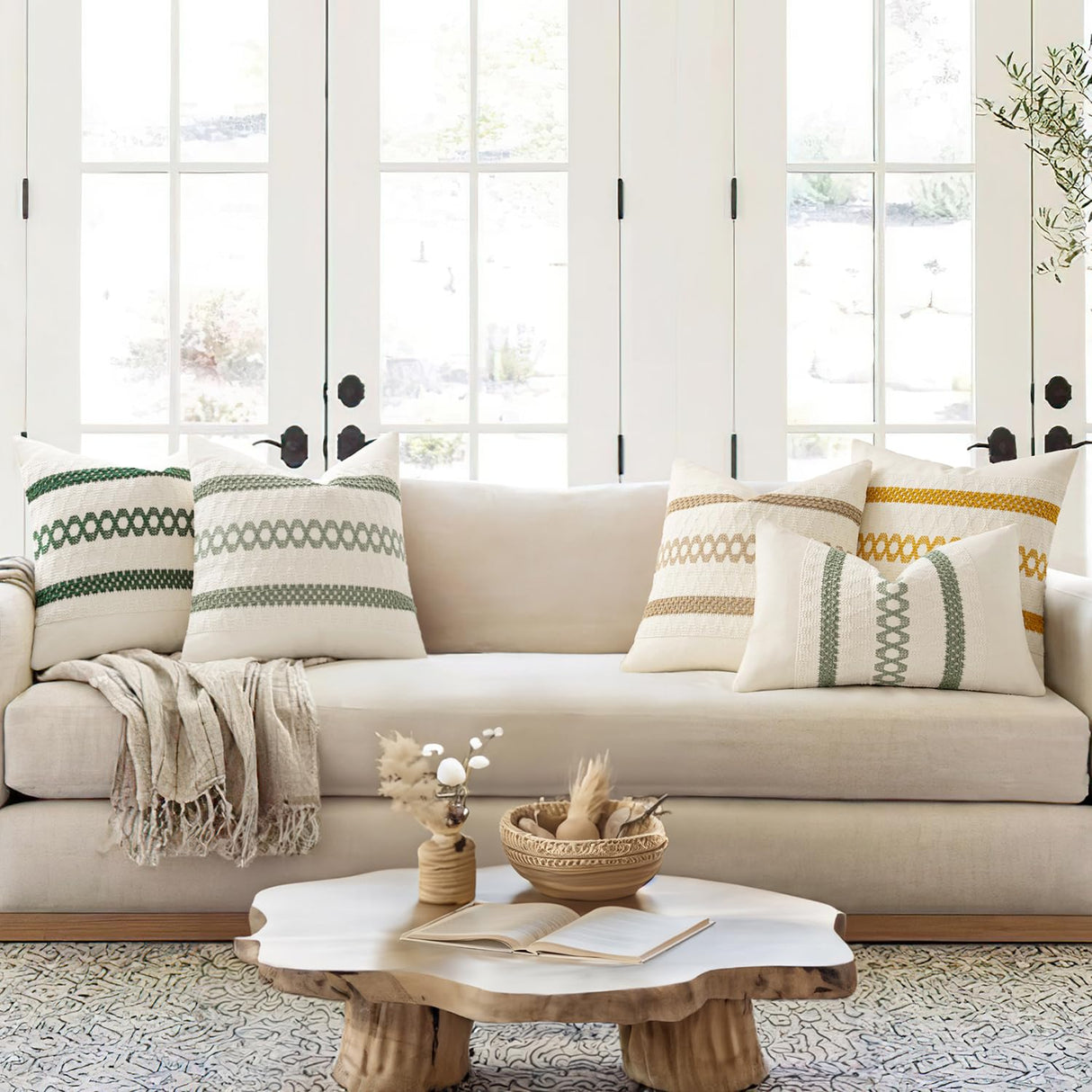 MIULEE Set of 2 Sage Green Boho Decorative Pillow Covers 18x18 Inch Farmhouse Rustic Couch Throw Pillows Modern Summer Cotton Cushion Covers Retro Cute Macrame Woven Home Decor for Bed Sofa Chair MIULEE