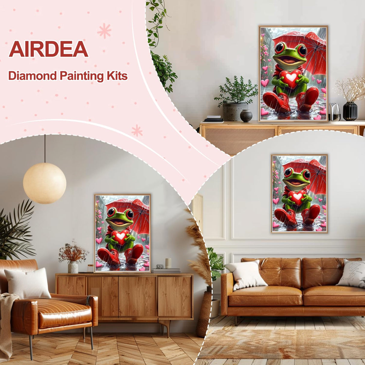 AIRDEA Diamond Paintings Kits for Adults,Frog Diamond Art Kits for Adults,12x16 Inch Love Heart and Flog,Gem Art Set Complete for Beginners AIRDEA