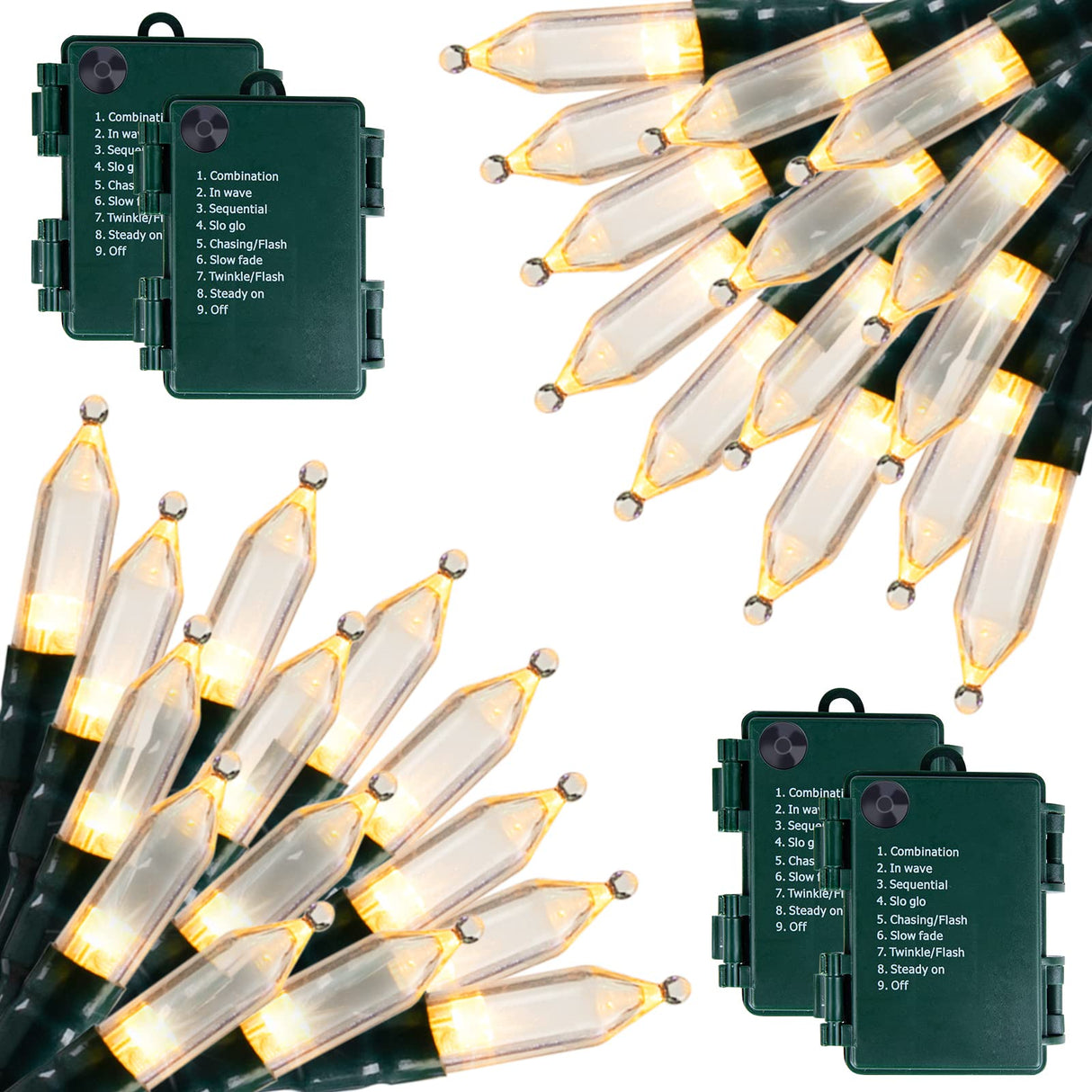 Battery Operated Christmas Lights 4 Pack 18 Feet 50 LED Clear Mini String Lights with 8 Modes Waterproof Tree Lights for Xmas Outdoor Indoor Holiday Party Garden Decor, Warm White Brightown