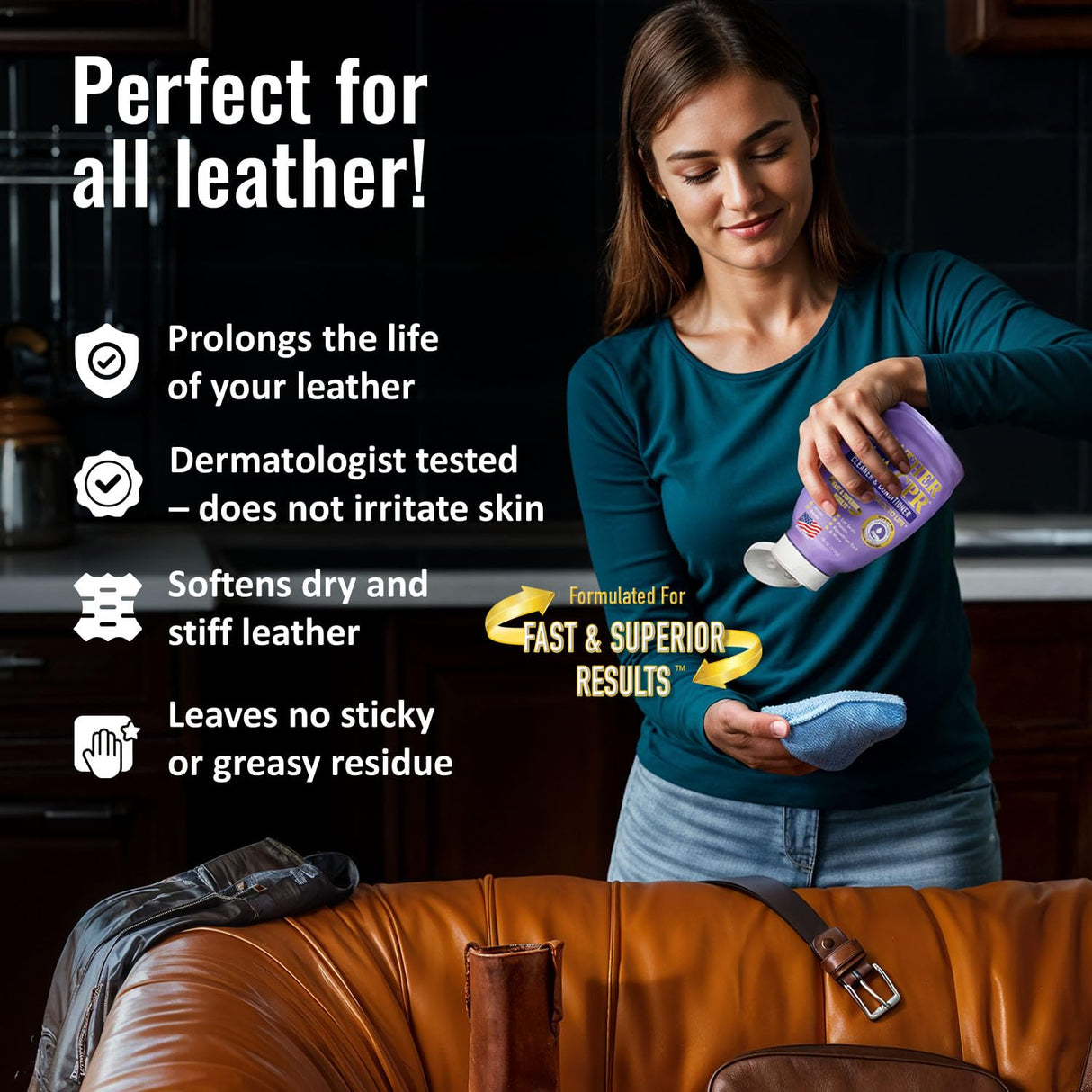Leather CPR Cleaner and Conditioner - Made in USA, Leather Furniture Cleaner and Conditioner for Couch, Purses, Shoes, Jackets, Cars, Leather Restore -18oz Leather CPR