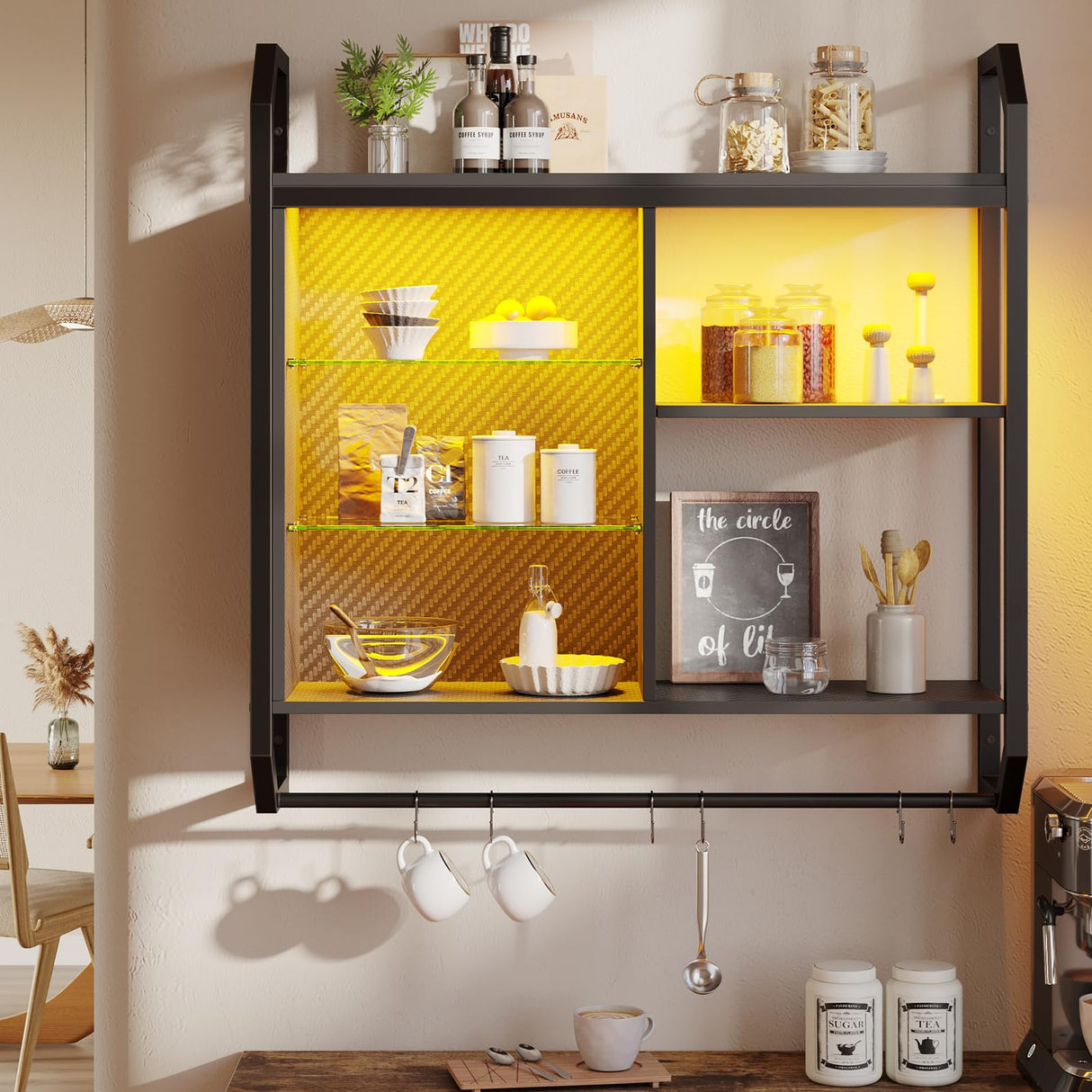 Bestier 34" LED Gaming Floating Shelf with Adjustable Glass, Industrial Pipe Design and USB Ambient Lights Bestier