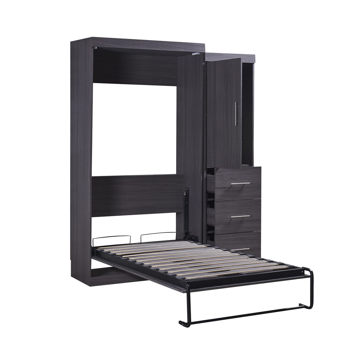 SOFTSEA Twin Size Murphy Bed, Farmhouse Wood Hidden Foldable Wall Bed Frame with Wardrobe and Storage Drawers, Can be Folded into a Cabinet, No Box Spring Needed, Grey SOFTSEA