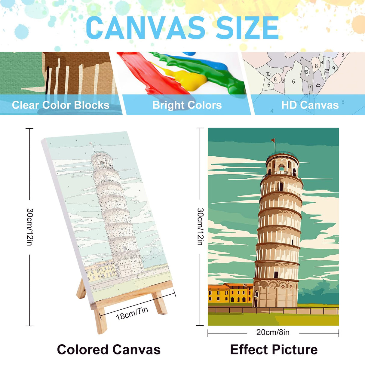 Offito 4 Pack Framed Paint by Numbers Kit for Adults Beginners with Wooden Easel, Cityscape Easy Paint by Number Kit with Frame, Watercolor Adult Paint by Number Framed Canvas (8 * 12 Inch) Offito