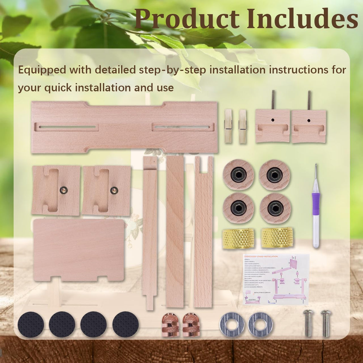 Adjustable Embroidery Hoop Stand,Embroidery Kit with 4pcs Different Size Embroidery Hoops,1 Embroidery Tool Kit,1 Pair of Thimbles,Wooden Embroidery Hoop Holder for Beginners. WodGod