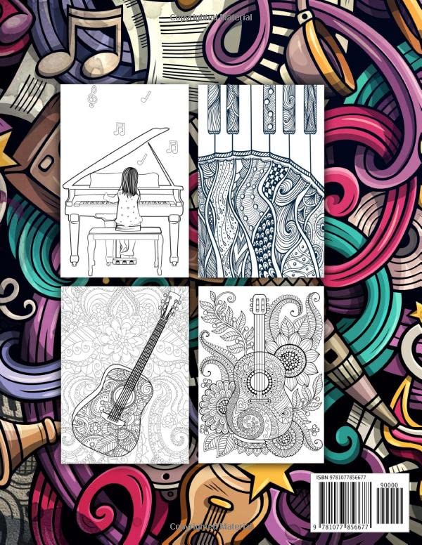 Relaxing Music - Coloring Book For Adults: Musical Instruments With Anti Stress Mandala Designs WoodArtSupply