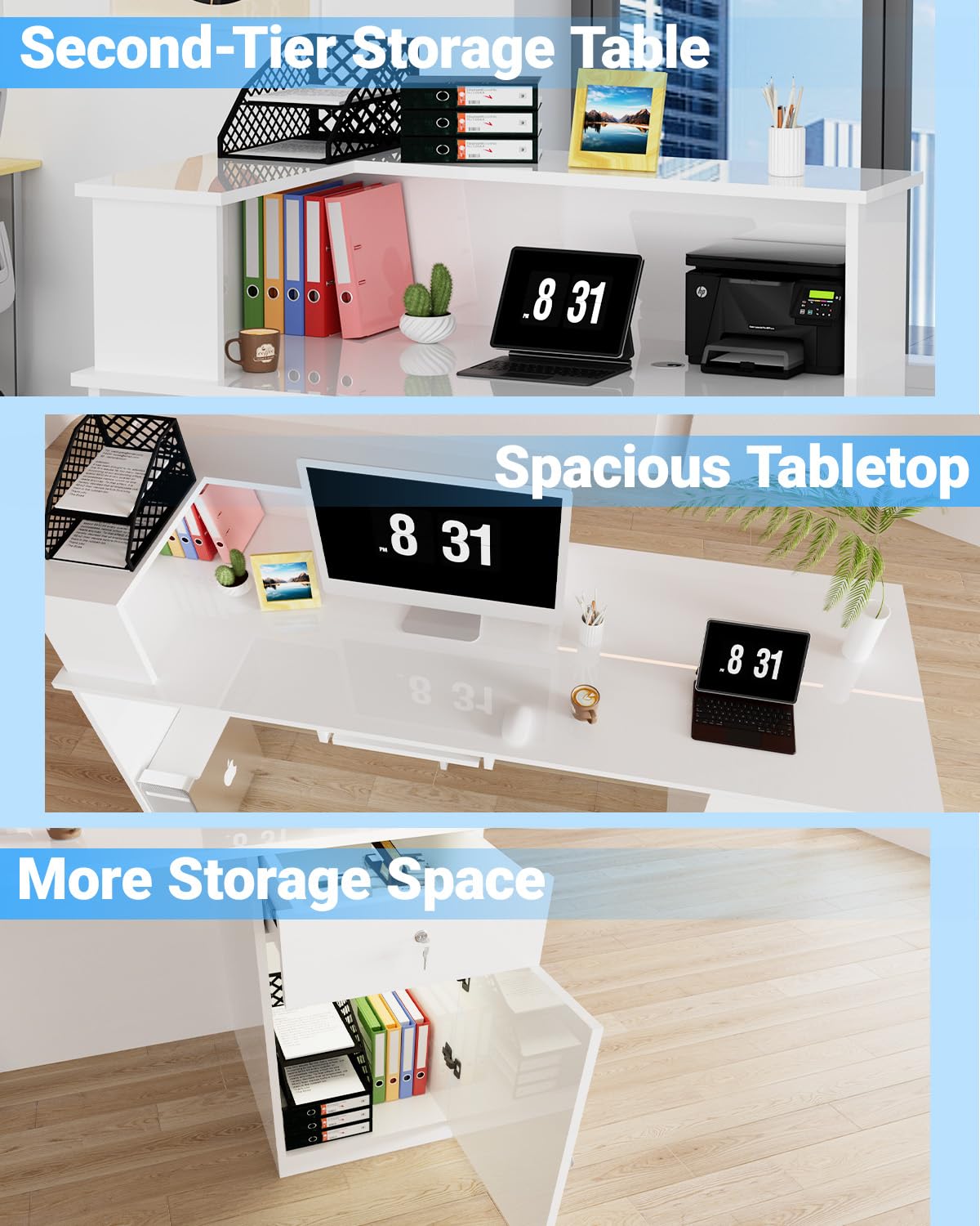 Reception Desk with Counter, Solid Wood Front Desk, Modern Reception Counter Retail Checkout Counter for Home Office, Salon, Lobby Gguileb