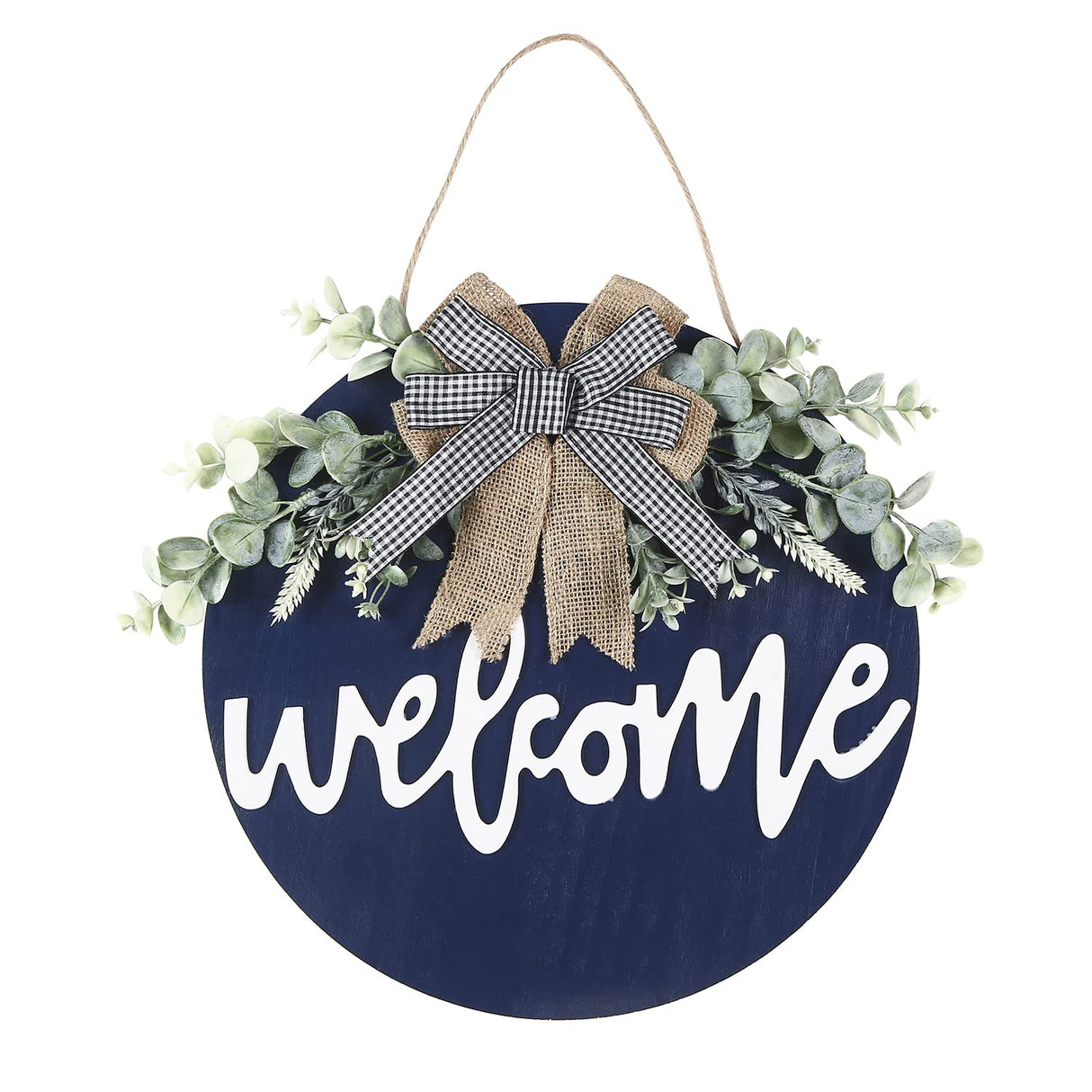 Sattiyrch Welcome Sign for Front Door Round Wood Sign Hanging for Farmhouse porch Door Decoration (Blue) Sattiyrch