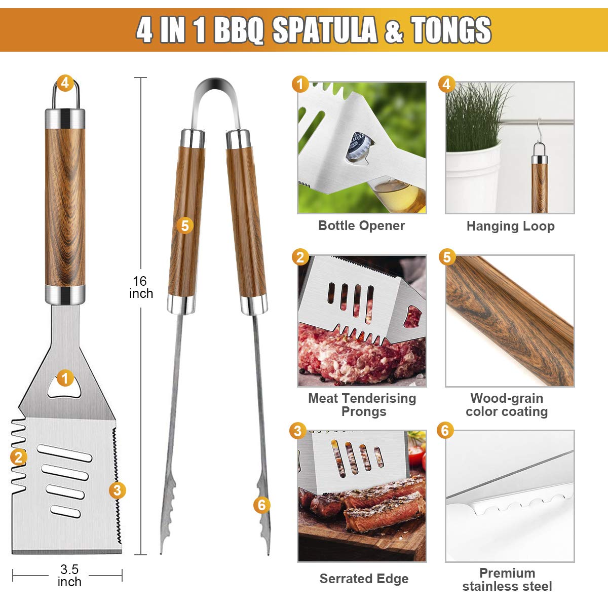 Cifaisi BBQ Grill Accessories Set, 38Pcs Stainless Steel Grill Tools Grilling Accessories with Aluminum Case, Thermometer, Grill Mats for Camping/Backyard Barbecue, Grill Set for Men Women Cifaisi