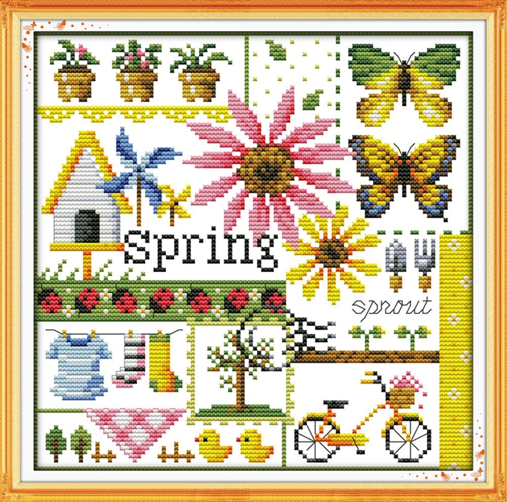 Awesocrafts 4 Pack Cross Stitch Kits, Four Seasons Easy Patterns Cross Stitching Embroidery Kit Supplies, Stamped or Counted (Four Seasons, Counted) Awesocrafts
