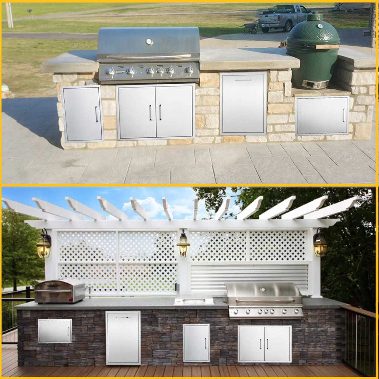 Outdoor Kitchen Doors- 30" W x 21" H - Stainless Steel BBQ Double Access Door,Flush Mount for Outdoor Kitchen and BBQ Island yuxiangBBQ