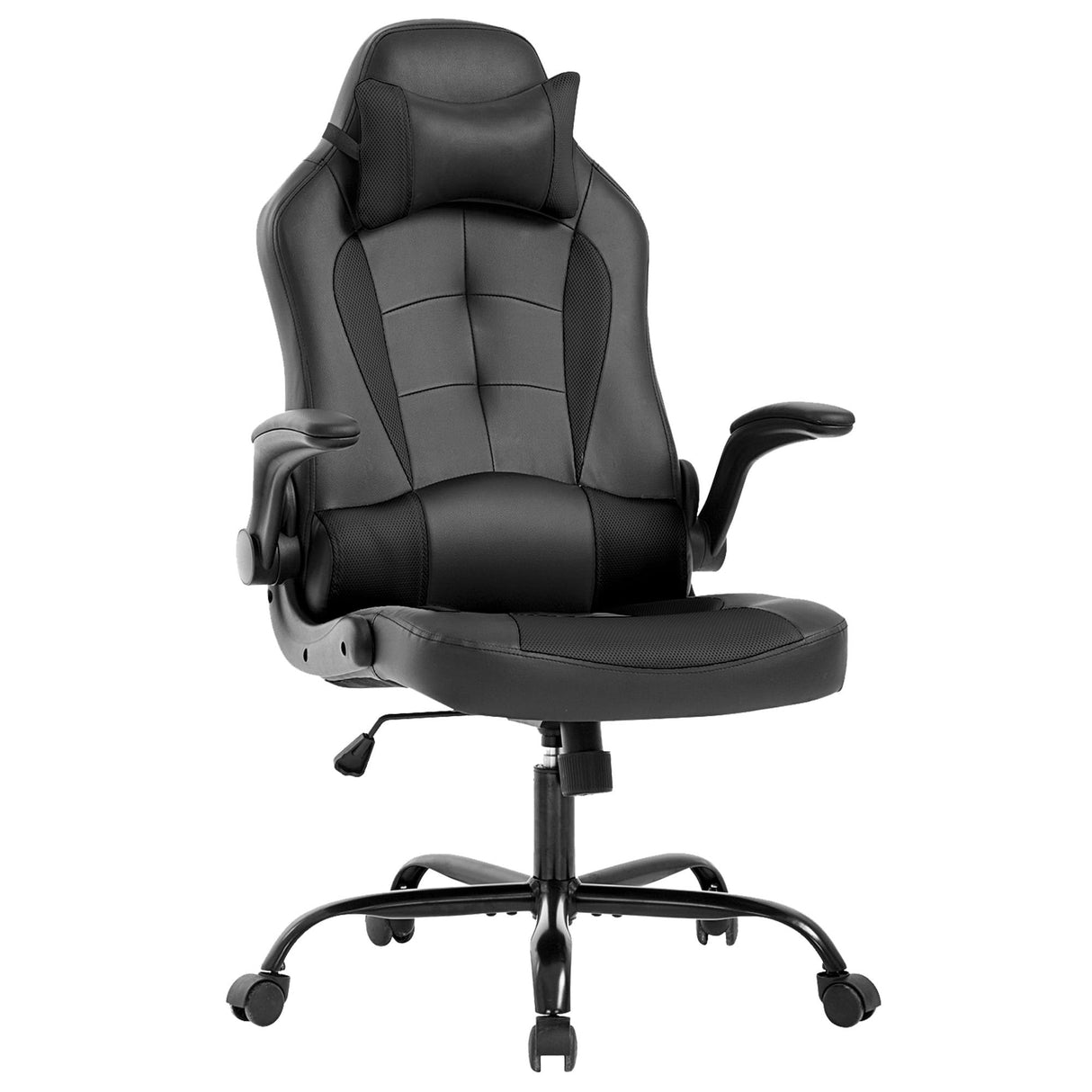 PayLessHere Gaming Chair Desk Chair Gamer Chair Ergonomic Office Chair With Lumbar Support Padded Up Arms Adjustable Headrest Pu Leather High Back Office Chair Gamer Chair For Adults Women Men (Black) PayLessHere