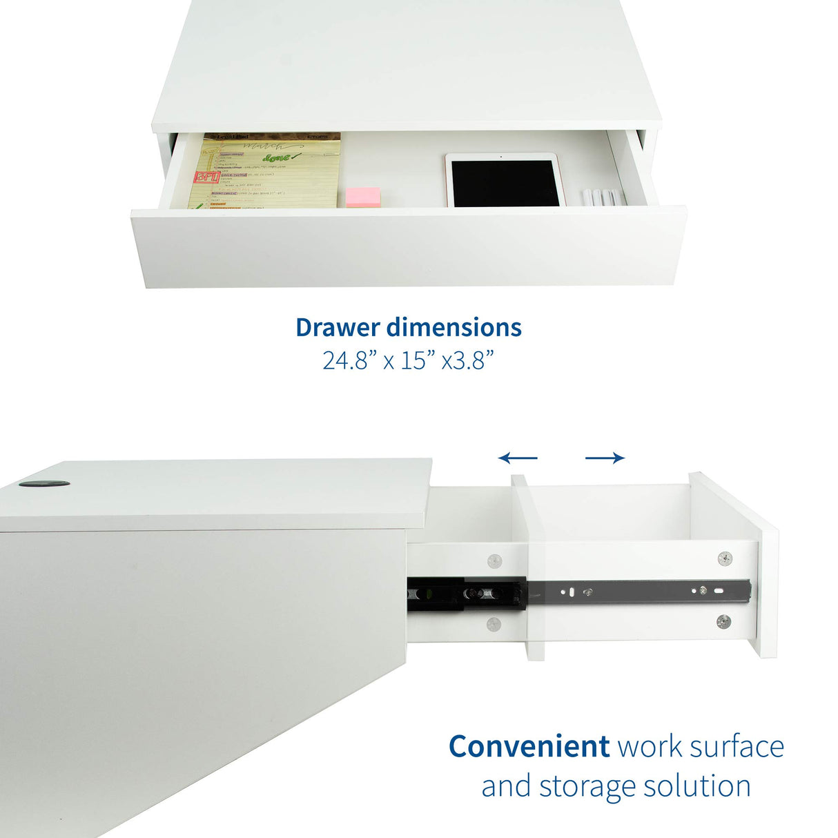 VIVO White Wall Mounted Desk with 28 inch Surface and Pull Out Drawer, Floating Wall Organizer, Under Storage Workstation, DESK-SF01W VIVO