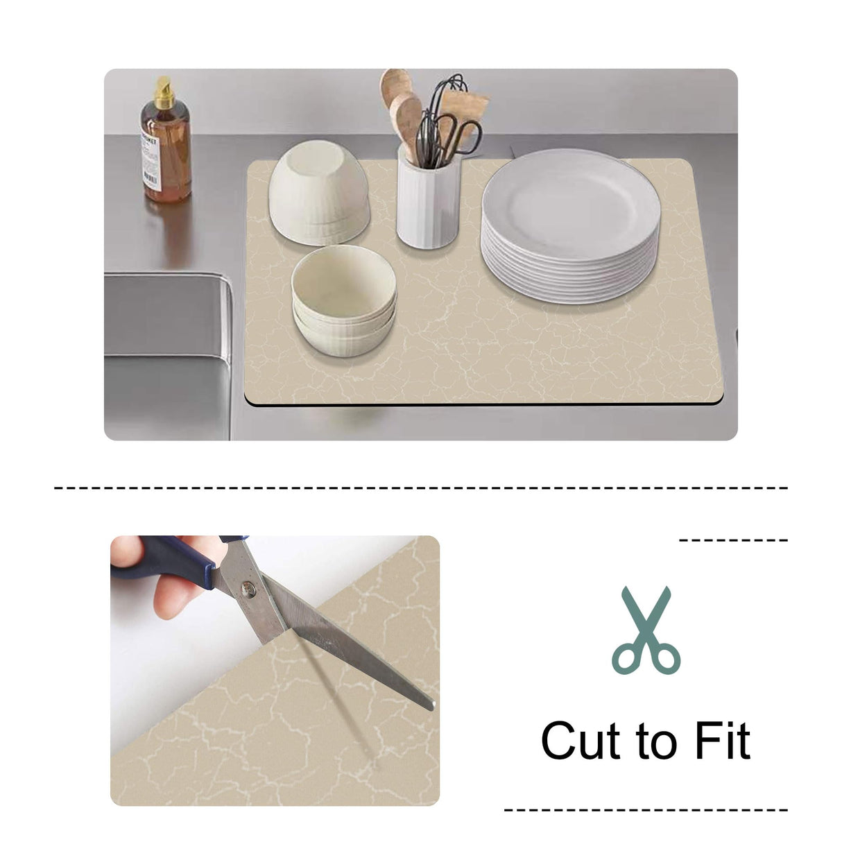 Coffee Maker Mat for Countertops, Coffee Bar Accessories Fit Under Coffee Machine Mat 19"x12"Rubber Backed Coffee Pots - Table Mat Under Appliance, Kitchen Counter Coffee Dish Drying Mat, Marble Beige Golener