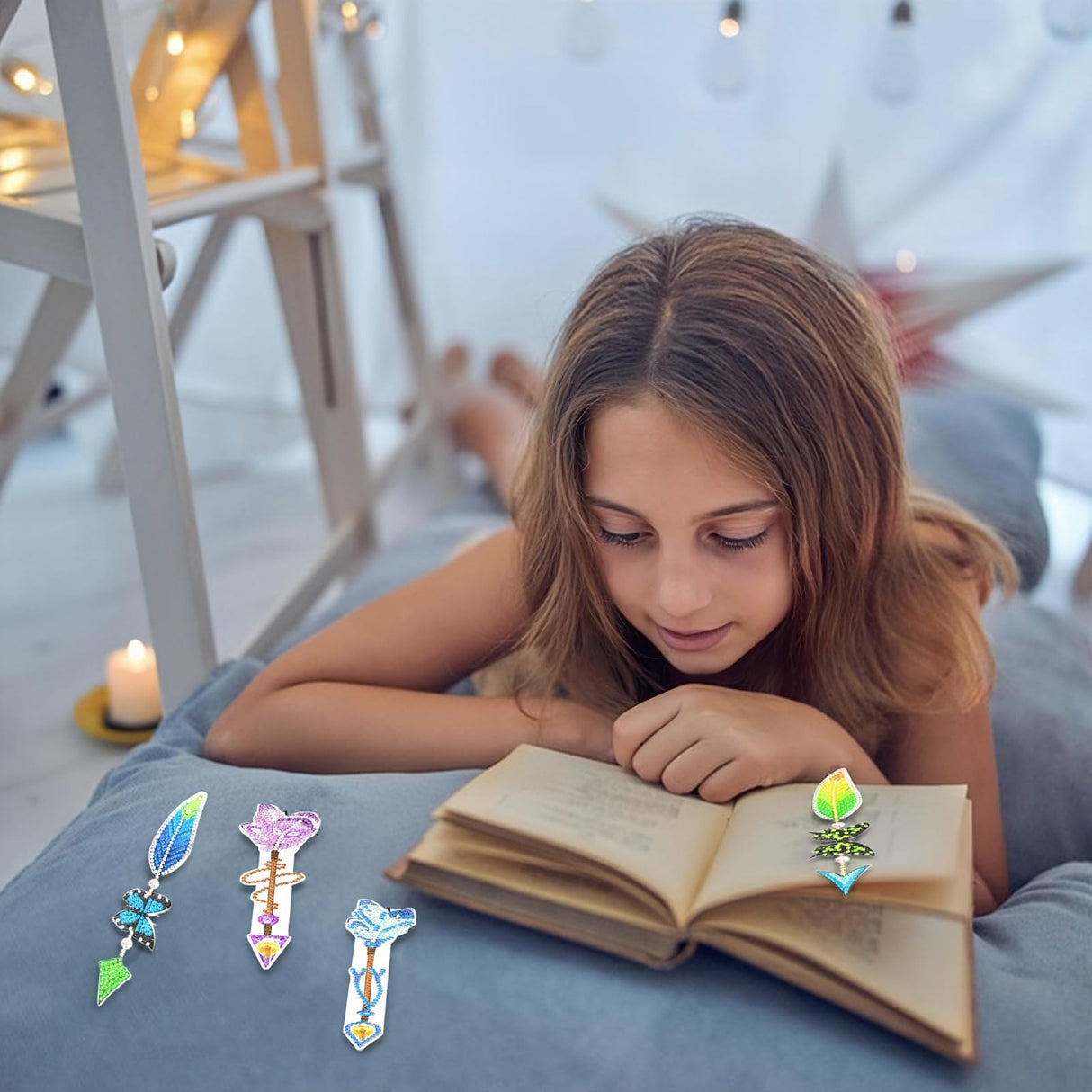 12 Pcs Diamond Painting Bookmarks,Butterflies Diamond Art Bookmarks with Crystal Pendant, Diamond Art Painting Kits for Beginners Adults DIY Art Craft Gifts Book Decors (Flowers) Bulerrylulu