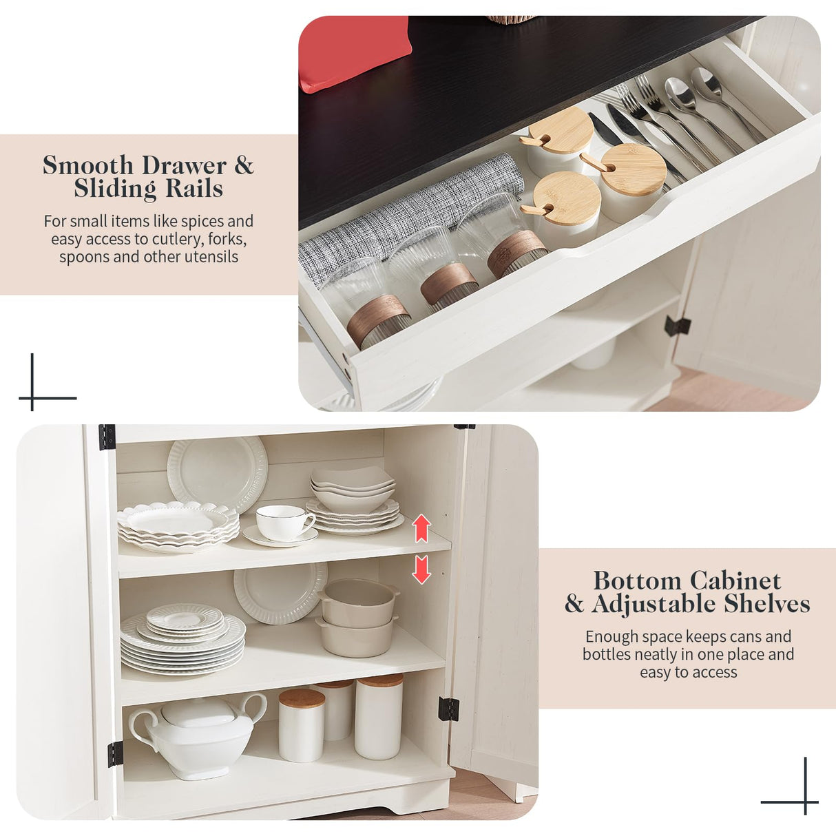 LUXOAK 72" Tall Farmhouse Kitchen Pantry with Rivet Barn Doors, Rustic Wood Cupboard Storage Cabinet/w Drawer & Adjustable Shelves for Dining Living Room, Bathroom & Hallway, Antique White LUXOAK