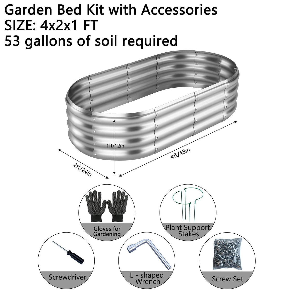 Galvanized Metal Planter Raised Garden Bed Kit for Gardening Outdoor,4x2x1ft Planter Grow Garden Box Raised Flower Bed ZFHgarden