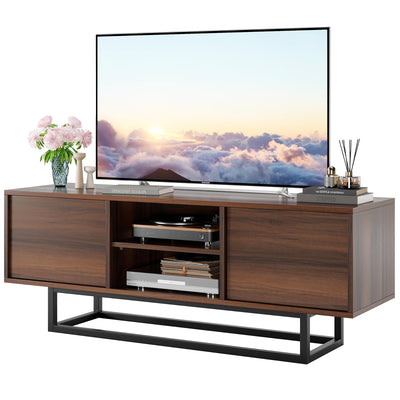 HAIOOU TV Stand for 50 55 Inch TV, Modern TV Console Small Entertainment Center with Sturdy Metal Base, Push-to-Open Doors and Soft-Close Hinges for Living Room, Bedroom - Walnut Brown