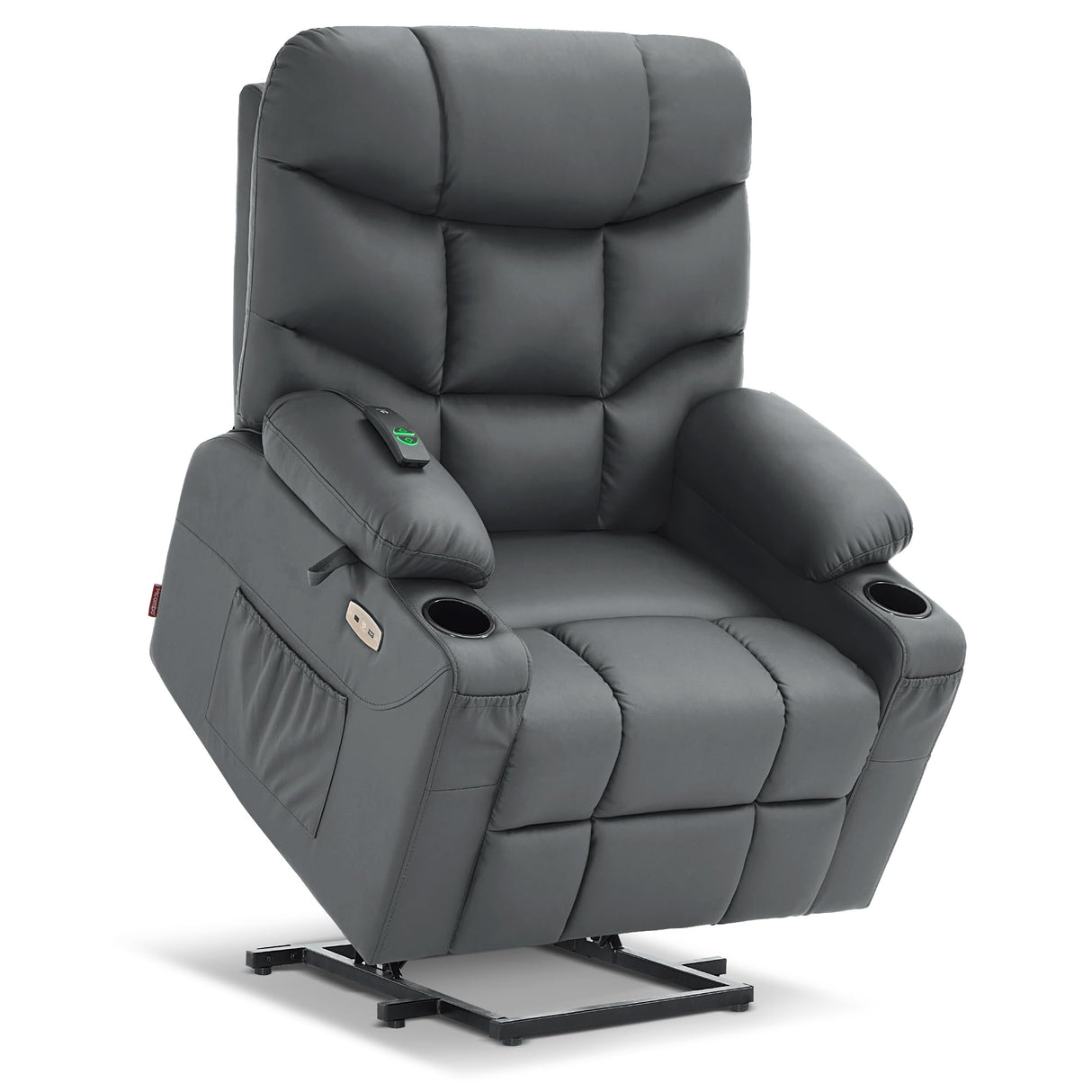 MCombo Power Lift Recliner Chair with Extended Footrest for Elderly People, Faux Leather 7287 (Dark Grey, Medium-Regular) MCombo