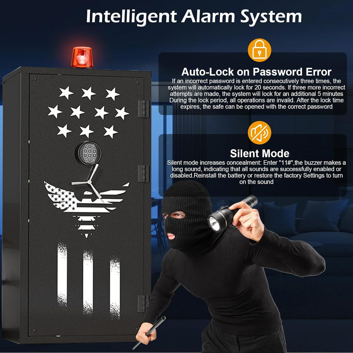 Large Rifle Safe, 35-40 Gun Safe for Rifle and Shotgun/Rifle Pistol Rack/Storage Pocket/Removable Shelf/Silent Mode/External Battery/LED/Key,180° Open Door Panel Organizer Unassembled Gun Safe Cabinet TTSITG