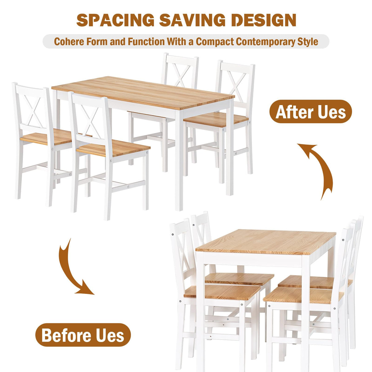 SogesHome 5-Pieces Dining Table Set, Kitchen Table and 4 Chairs for Home, Kitchen Dining Room Table Set for Home, Restaurant, Oak&White SogesHome