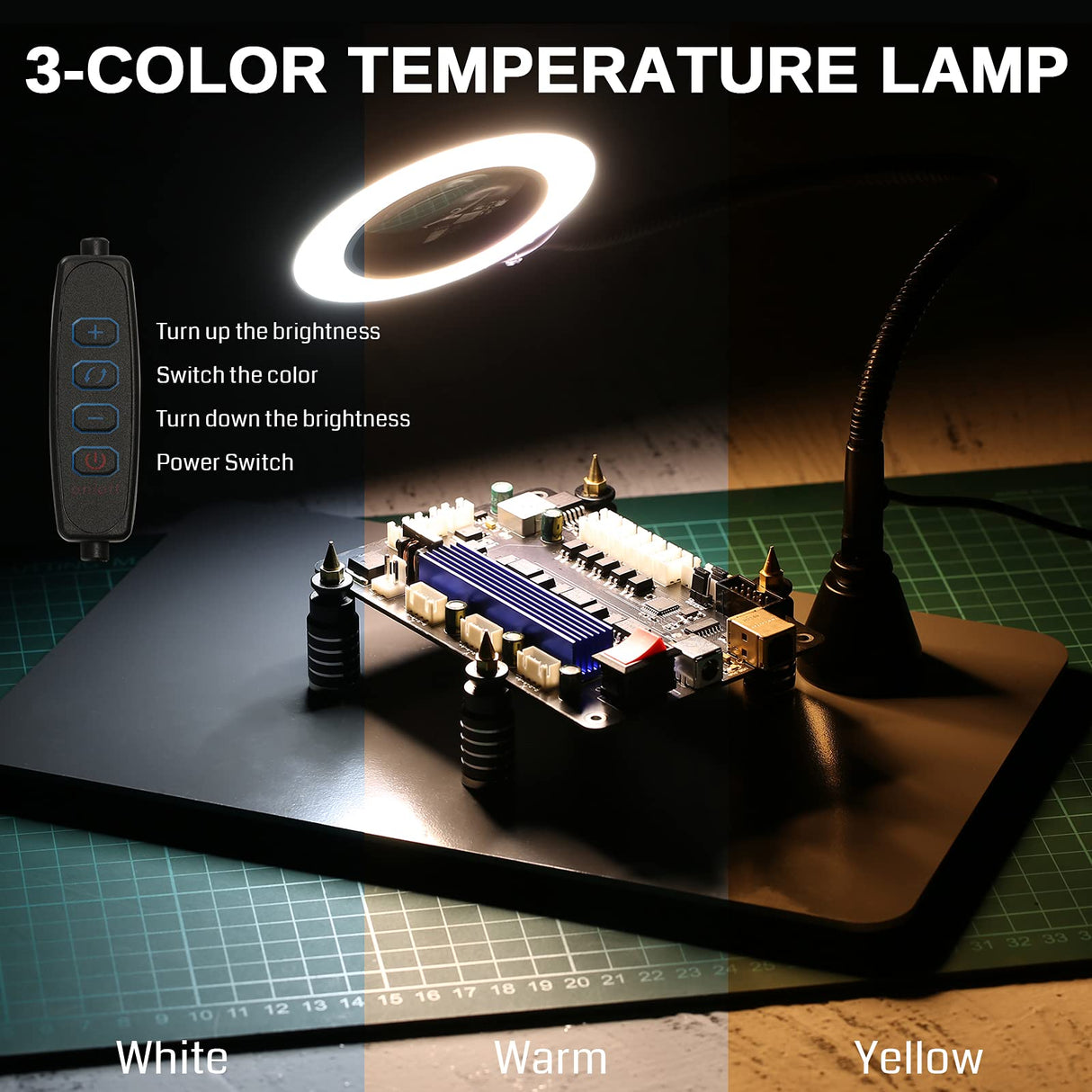 SainSmart Magnetic Helping Hands Soldering Station with an 11.1 x 7.1 Inch Larger Base, 5X LED Magnifying Lamp, 4 PCB Circuit Board Holder & 4 Flexible Magnetic Helping Hands SainSmart