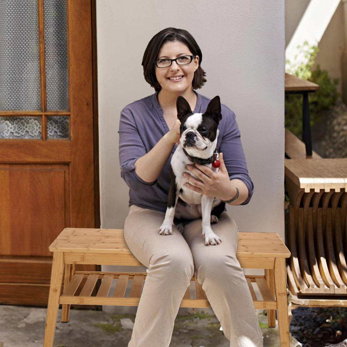 Nnewvante Bamboo Entryway Bench, 33.46" End of Bed Bench for Bedroom, 2 Tier Modern Indoor Bench for Living Room, Dining Room, Hallway, Holds up to 300lbs Nnewvante