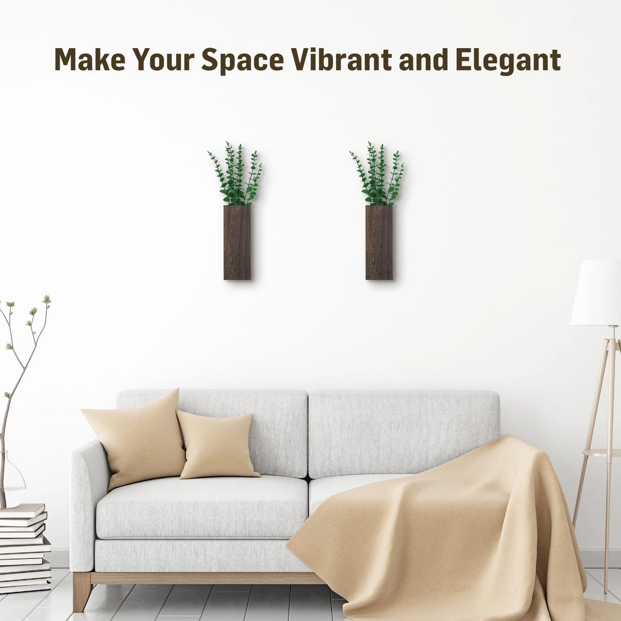 2 Pcs Wood Wall Planters,1.4''x3.3''x9.3''Farmhouse Wall Plant Pocket Vases with Artificial Eucalyptus, Fake Plants Greenery Wall Hanging Decors for Living Room, Bathroom,Bedroom,Office Decoration Lnrueg