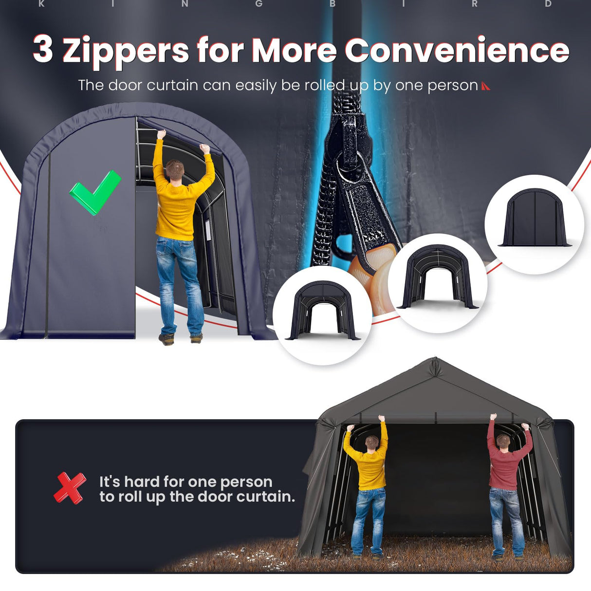 KING BIRD 10' x 15' Heavy Duty Round Style Carport with Roll-up Ventilated Windows,Anti-Snow Car Port Garage Car Tent Car Canopy Outdoor Instant Garage with Reinforced Ground Bars KING BIRD