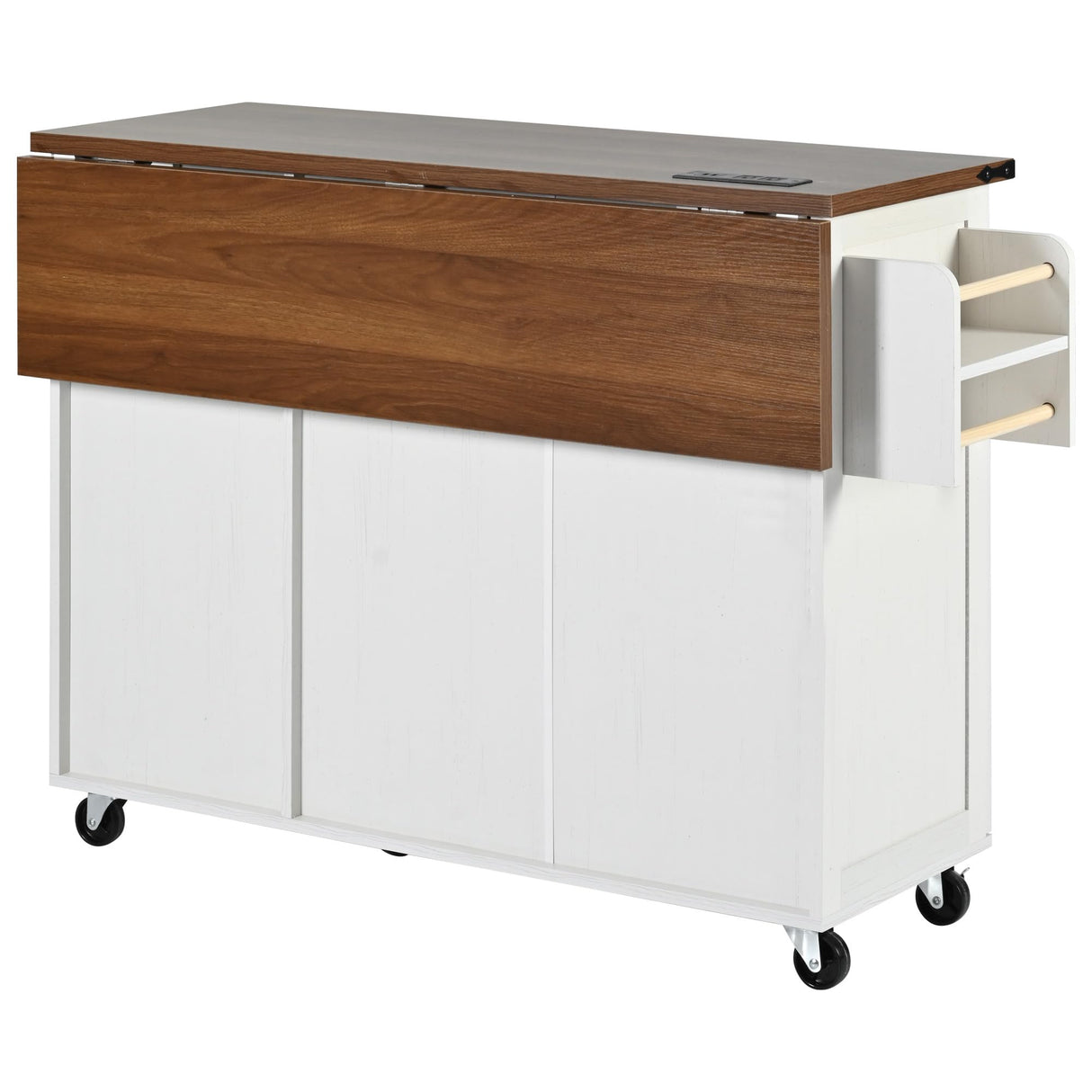 Merax 54.5" Wood Kitchen Cart Island on Wheels with Power Outlet,Drop Leaf and 3 Side Drawers,Farmhouse Style Storage Cabinet for Dining Room Merax