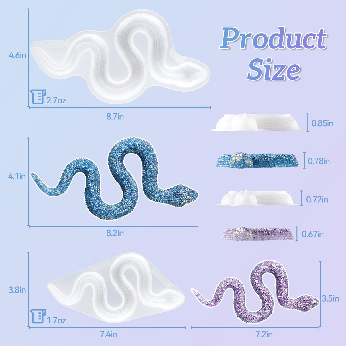LET'S RESIN 2Pcs Snake Resin Molds, Flexible 3D Snake Silicone Molds(Large & Small), Effortless Demolding Animal Epoxy Molds for DIY Art, Home Decor, Serpent Lovers Gifts LET'S RESIN