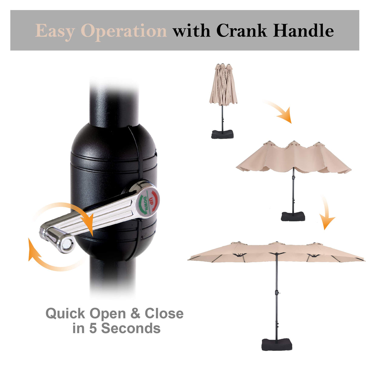 PHI VILLA 15ft Large Patio Umbrella with Base, Double-sided Outdoor Umbrella, Beige PHI VILLA