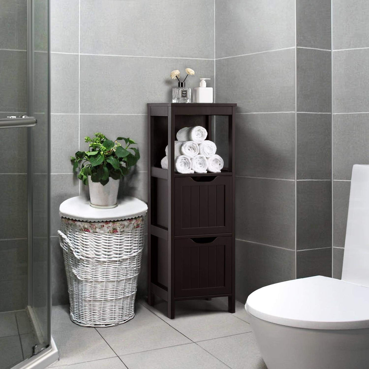 Yaheetech Espresso Wooden Multi-Functional Bathroom Storage Cabinet with Drawers and Adjustable Shelves Yaheetech