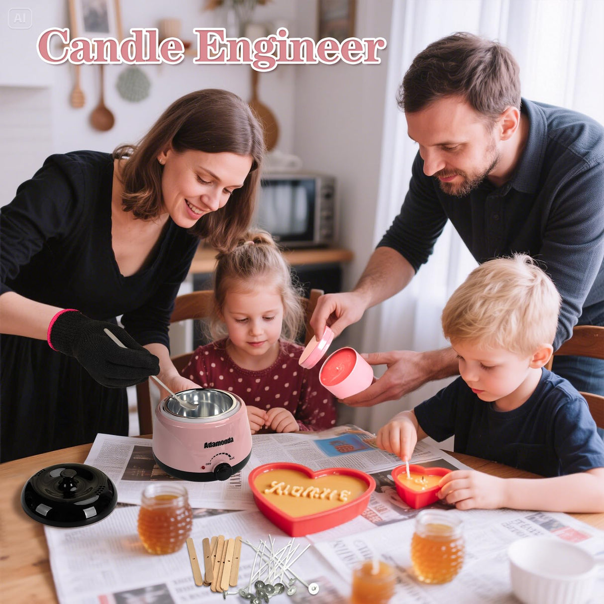 Adamonda Candle Making Kit Supplies for Adults Beginners with Wax Melter,2lbs Soy Wax Flakes Gloves Spoon Sticker Candle Wick,Natural Soy Waxs DIY Candle Making Kits for Starter Adamonda